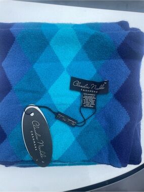Claudia Nichole Teal & Navy Argyle Cashmere Wrap